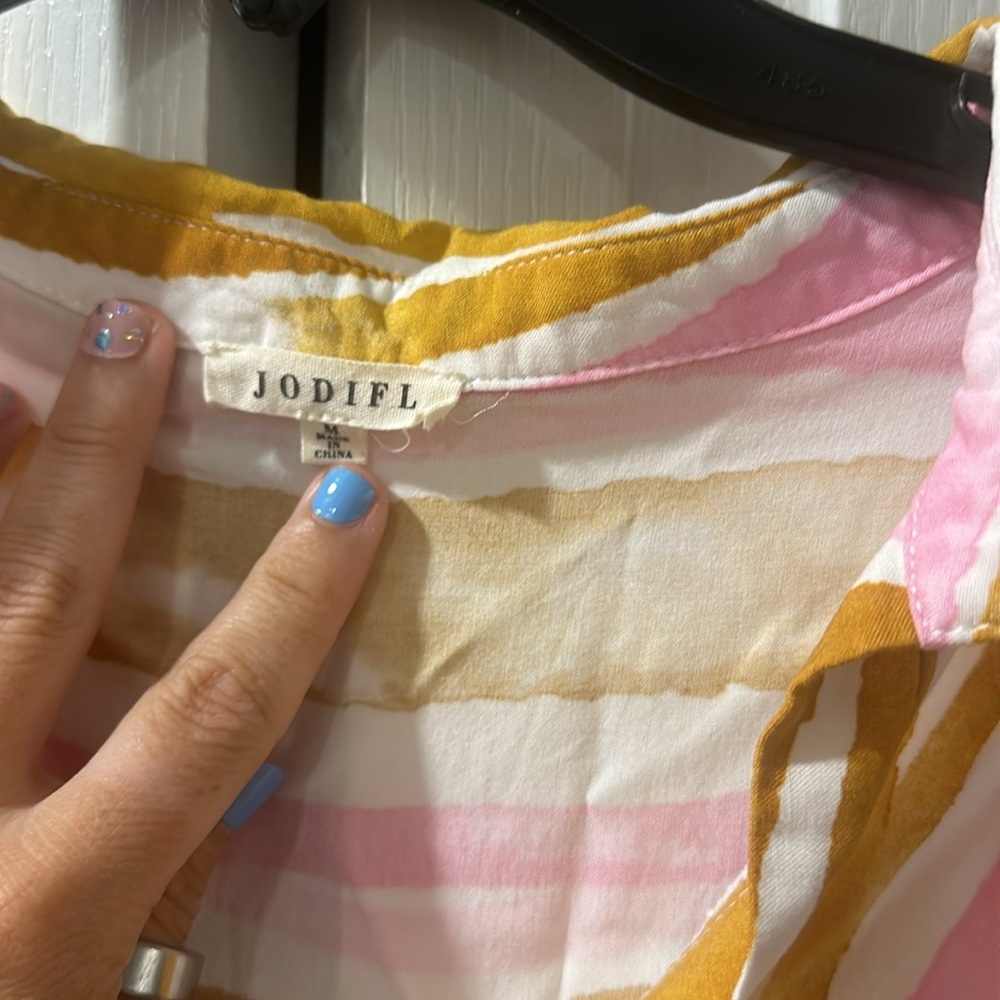 🍨JODIFL Smudge Stripe Blouse | Pink Mustard Cream | Flowy Boho Top - Picture 6 of 6
